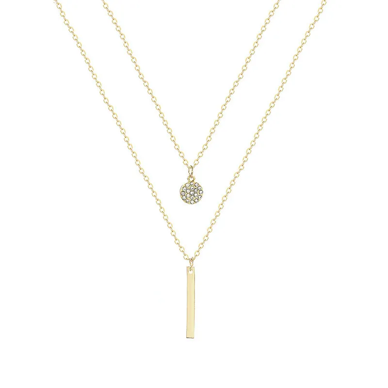 

Vintage Multilayer Round Crystal Chian Necklace Women Silver Color Long Pendant Metal Strip Choker Clavicle Necklaces Jewelry