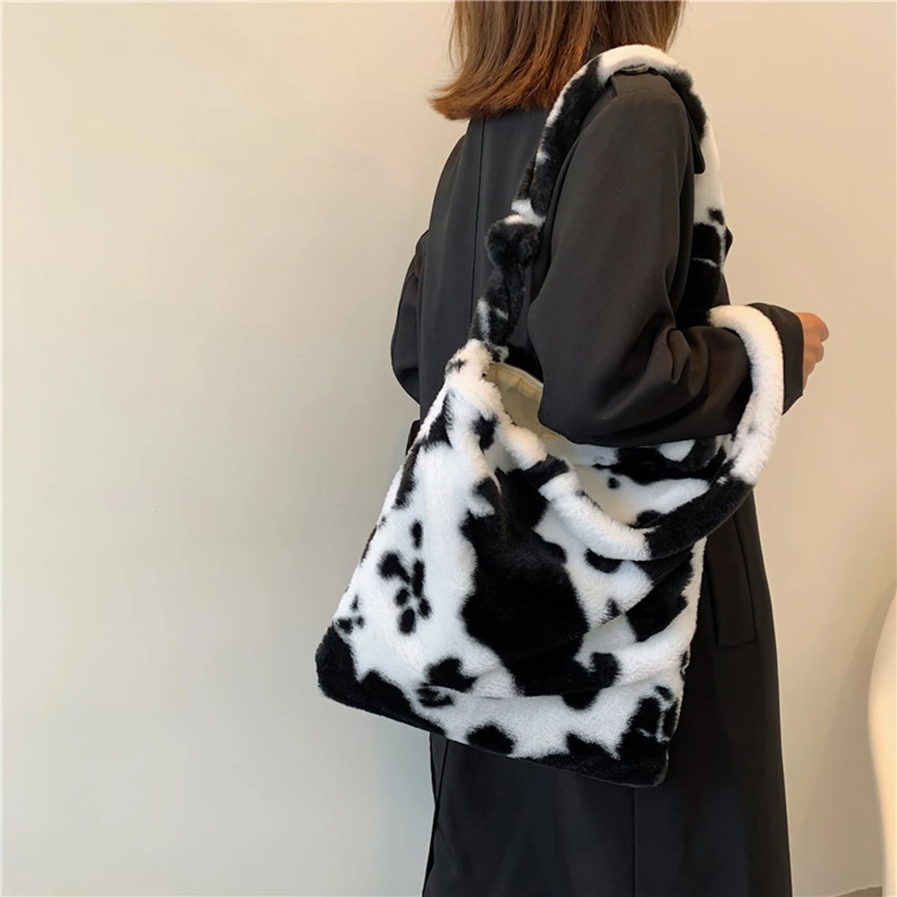 

Модная женская плюшевая Сумка-тоут через плечо с животным принтом, зимние плюшевые сумки, женская сумка-шоппер, женская мягкая теплая мехов...