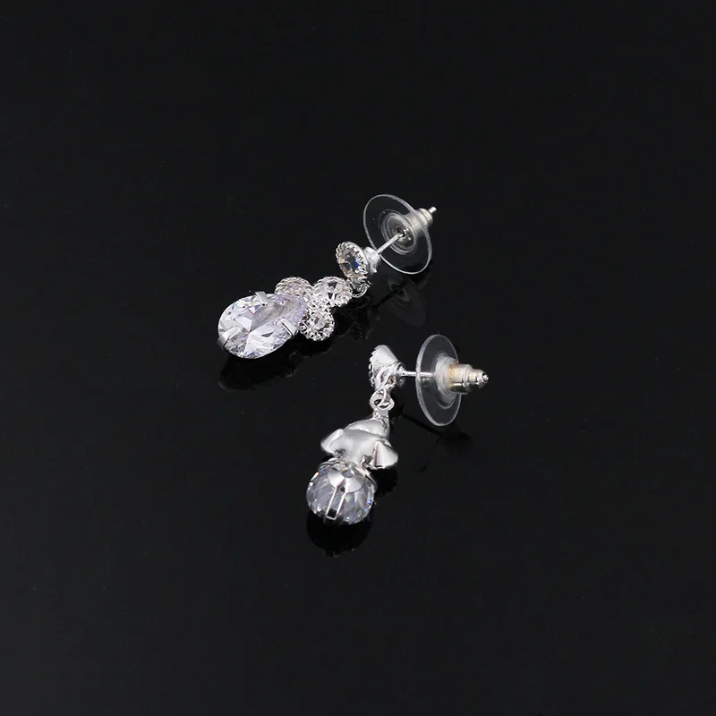 

PY01 Popular water drop shiny luxury zircon chain necklace crystal necklace earrings 2-piece wedding set