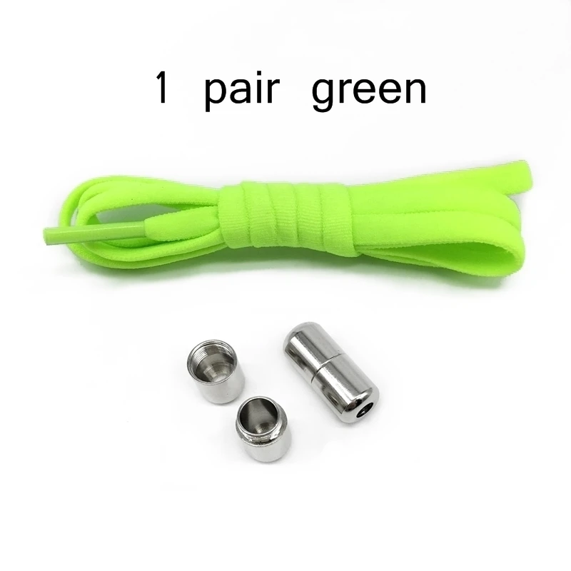 Green shoelace 1 пара металлических замков шнурки без завязок растягиваются ленивые круглые туфли кружевные шнурки без шнуровки эластичные шнурки 10 цветов - Цвет: Green shoelace