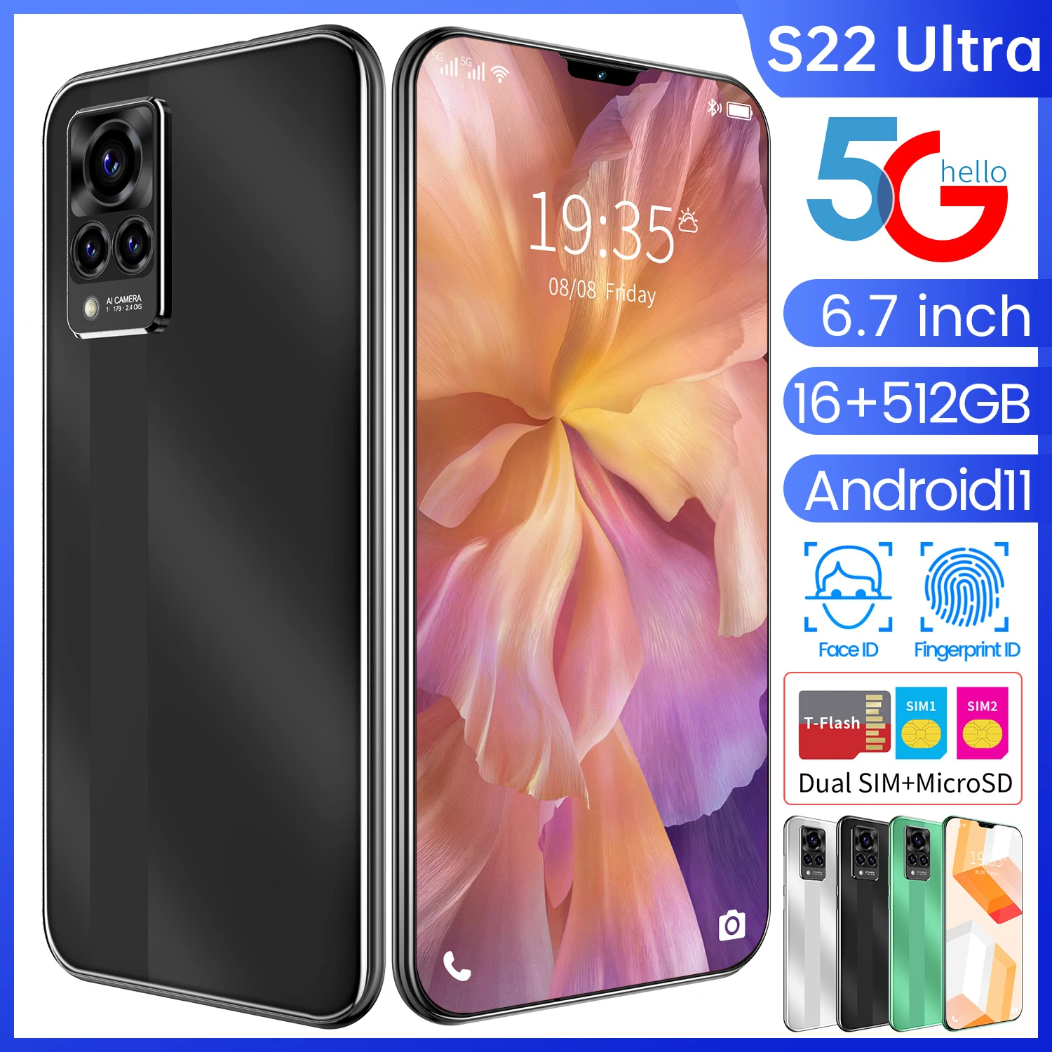 

Galay S22 Ultra 6.7 Inch Full Screen Smartphone 16GB 512GB 6000mAh Global Version Deca Core 4G LTE 5G Network Mobile Phone GPS