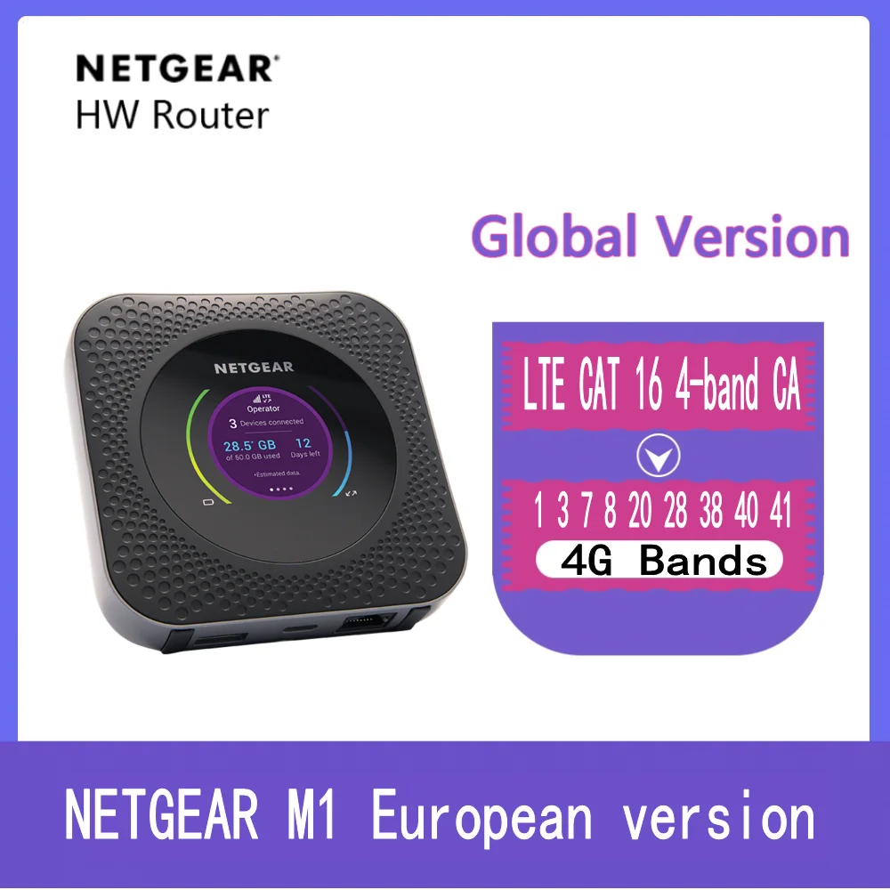 

new EU version Netgear Nighthawk M1 MR1100 LTE CAT16 4GX Gigabit Mobile Router speeds WLAN LTE Band 1/3/7/8/20/28 /38/40/41