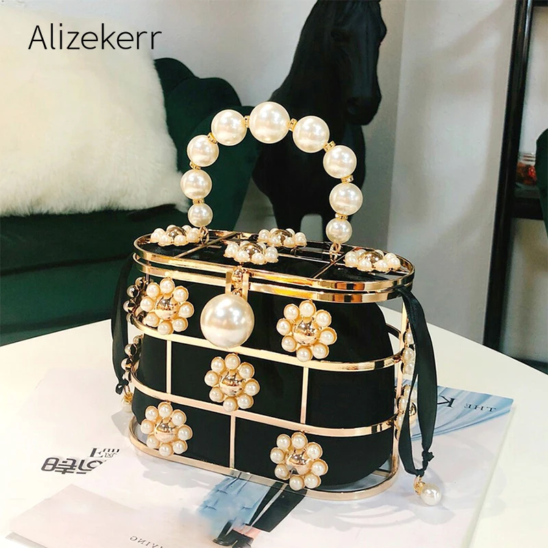 Жемчужная корзина вечерняя сумочка женская роскошная металлическая клетка с