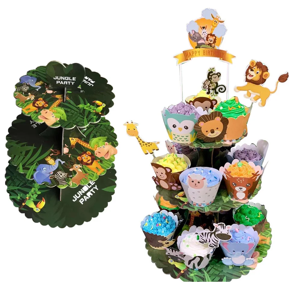 

1set Animal Paper Tableware Cups Napkin Cake Wrapper for Boy's Animal Jungle Safari Party Decorations Kids Birthday Supplies