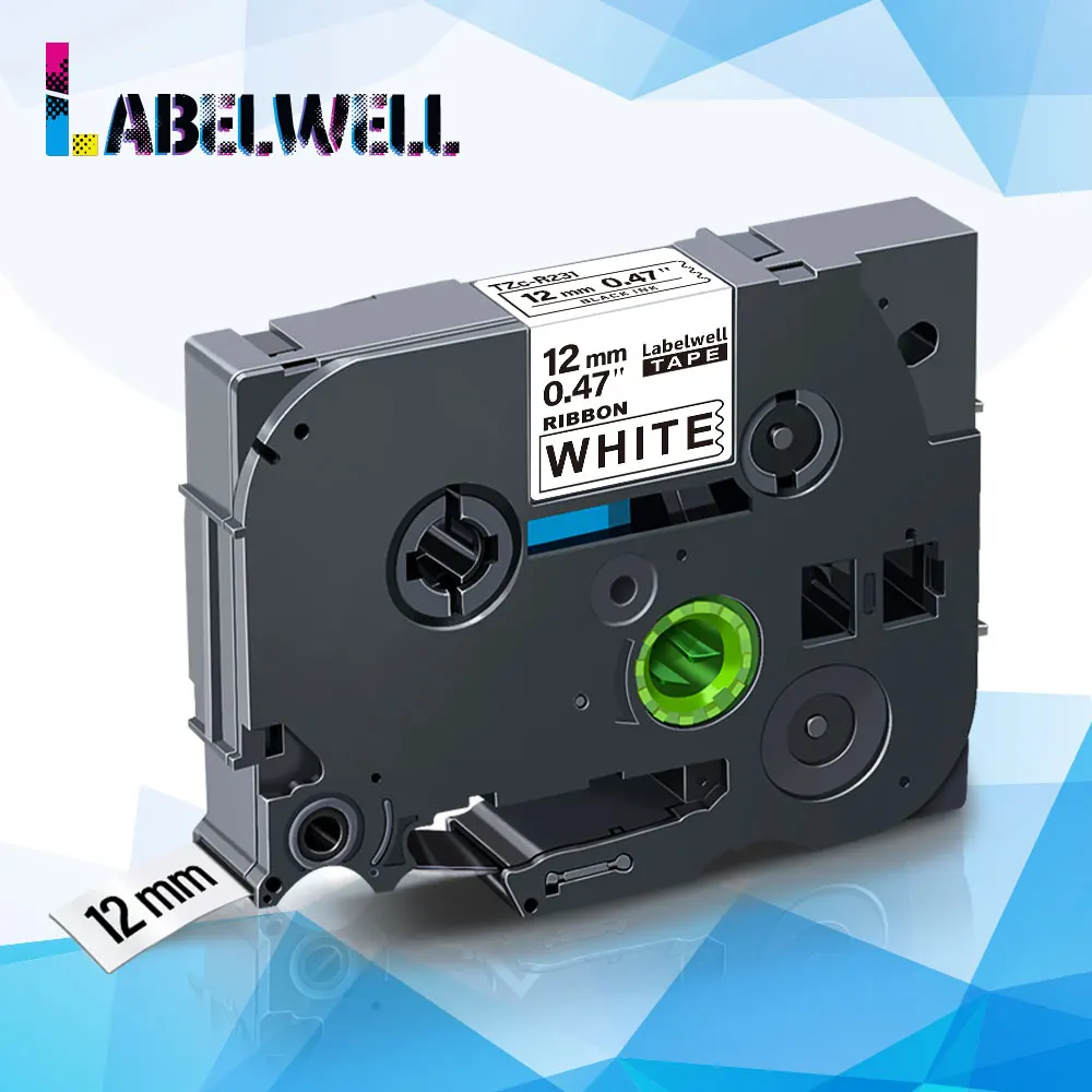 

Labelwell 12mm label tape Compatible for Satin Ribbon R231 BlacK on White for label maker
