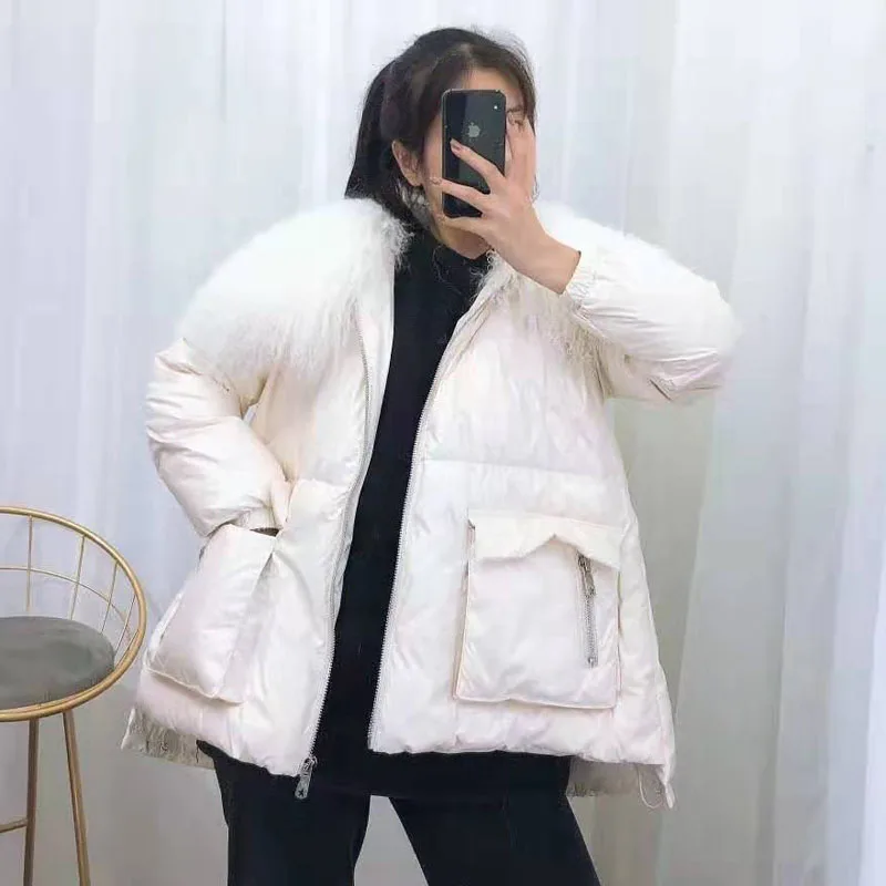

women coat winter 2019 Fashion down jacket Mongolian real wool fur collar plus size coat parka real fur thick warm jacket