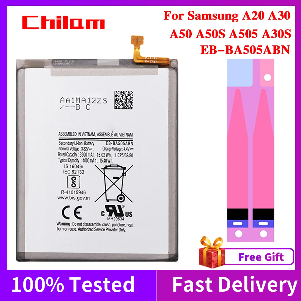 

100% New Original Phone Battery EB-A505ABN For Samsung Galaxy A205 A305 A505 A50S A30S 4000mAh Capacity Bateria For A20 A30 A50