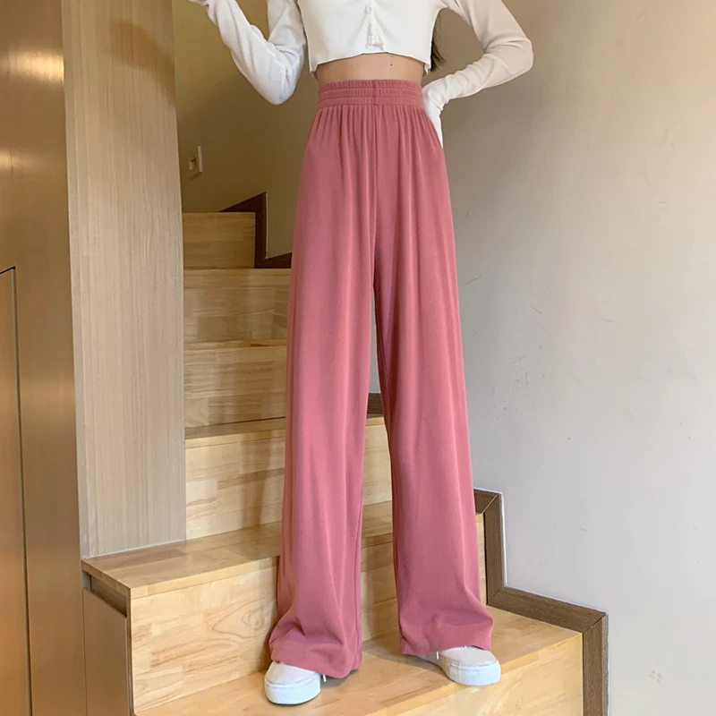 

Женские прямые трикотажные брюки, с высокой талией, свободные, широкие, на осень и зиму, 2021