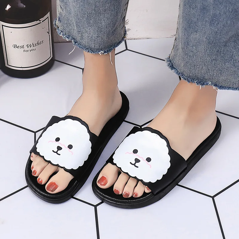 

2020 New Cute Puppy Shoes Flat Women Slippers Summer Casual Shoes Outside Indoor Slides Cartoon Slippers PVC Flip Flops TX174