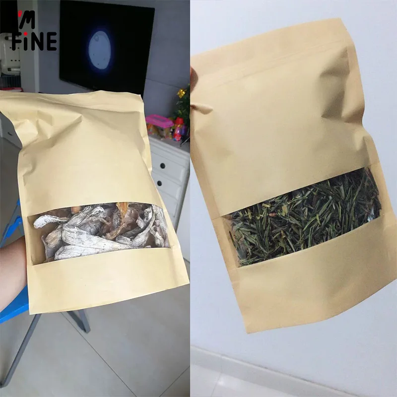 5 шт коричневый мешок упаковки еды конфеты печенья орехи посылка мешок с окном на молнии мешок крафт-бумаги застежка-молния мешок