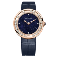 agelocer sapphire ladies watch women waterproof diamond gold blue leather wrist watches swiss brand bracelet relogio feminino