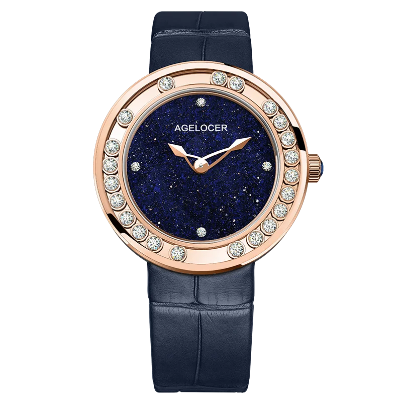 Женские наручные часы AGELOCER водонепроницаемые кожаные Наручные золотого и синего