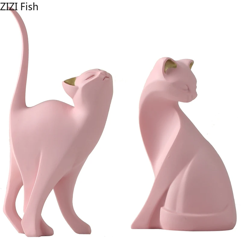 

Nordic Figurine Pink Geometric Golden Ears Cat Desktop Decoration Cute Cartoon Yoga Animal Resin Ornaments Gifts for Children