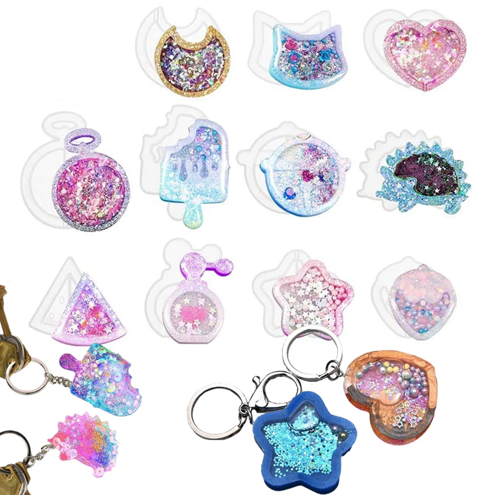 

1pcs Hot Sell Shaker Molds Quicksand Epoxy Popsicle Resin Molds Silicone Mold Star Bear Key Chain Charm Craft Pendant Tools