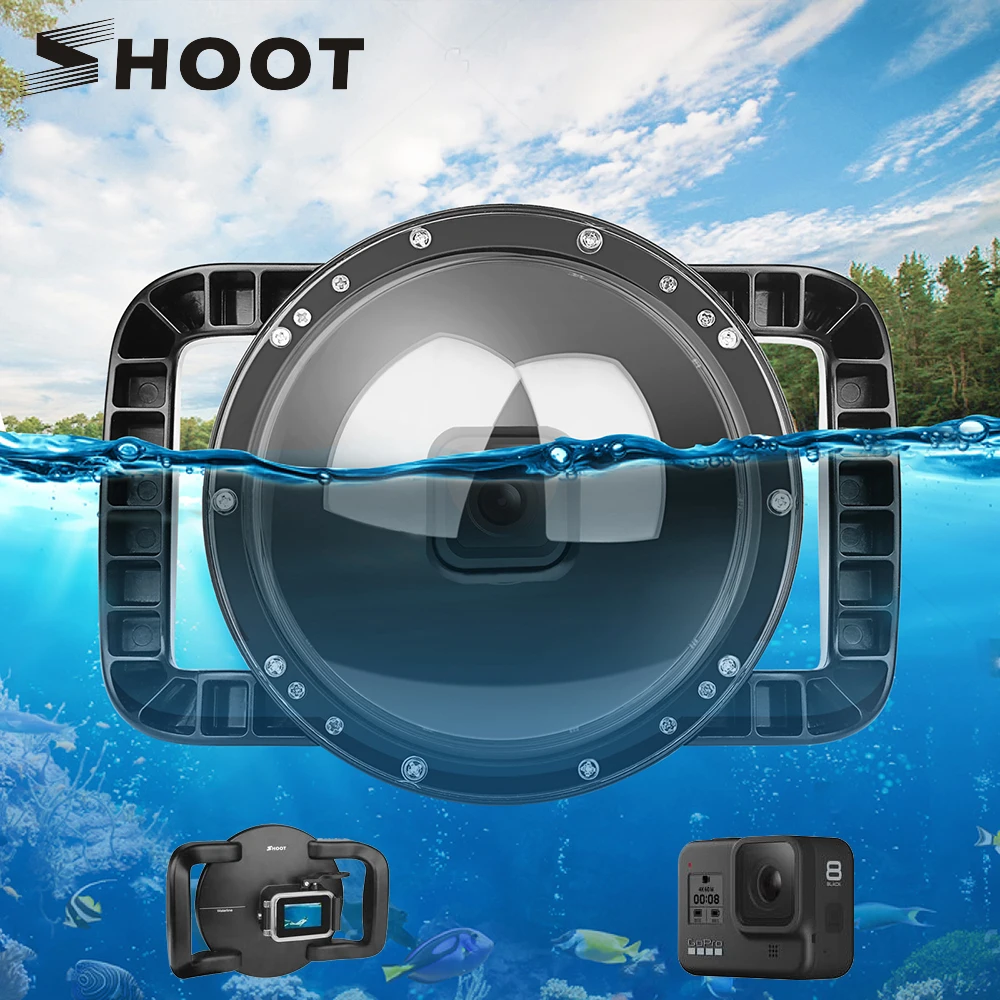 

SHOOT 6 дюймов купольный порт для дайвинга для GoPro Hero 8 черный Водонепроницаемый чехол Корпус чехол с двойной ручкой триггер для Go Pro 8 аксессуар