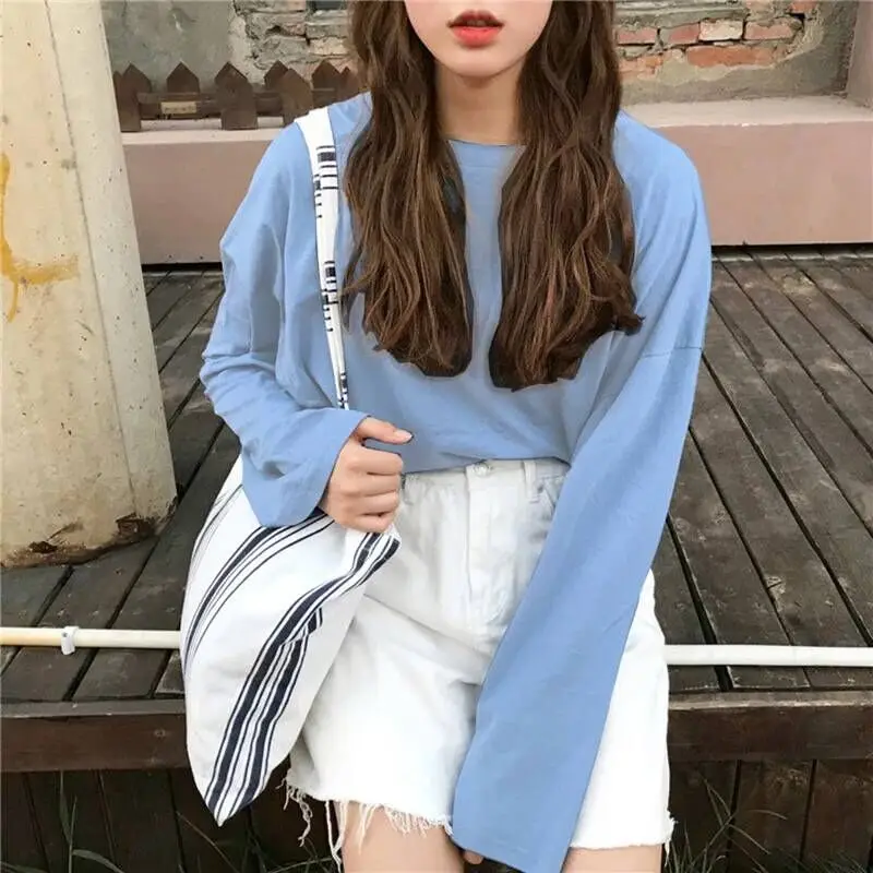 Женские футболки с длинными рукавами однотонные универсальные Элегантные