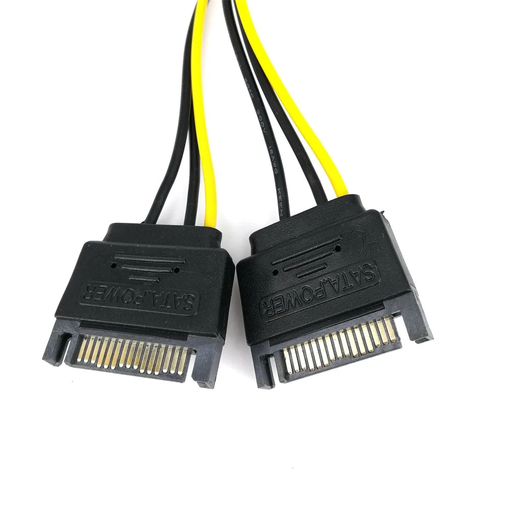 

20 см двойной Sata 15pin мужской м на Pci-e 6 Pin Женский F видеокарта аксессуары для кабелей питания ПК адаптер штекер кабеля Разъем