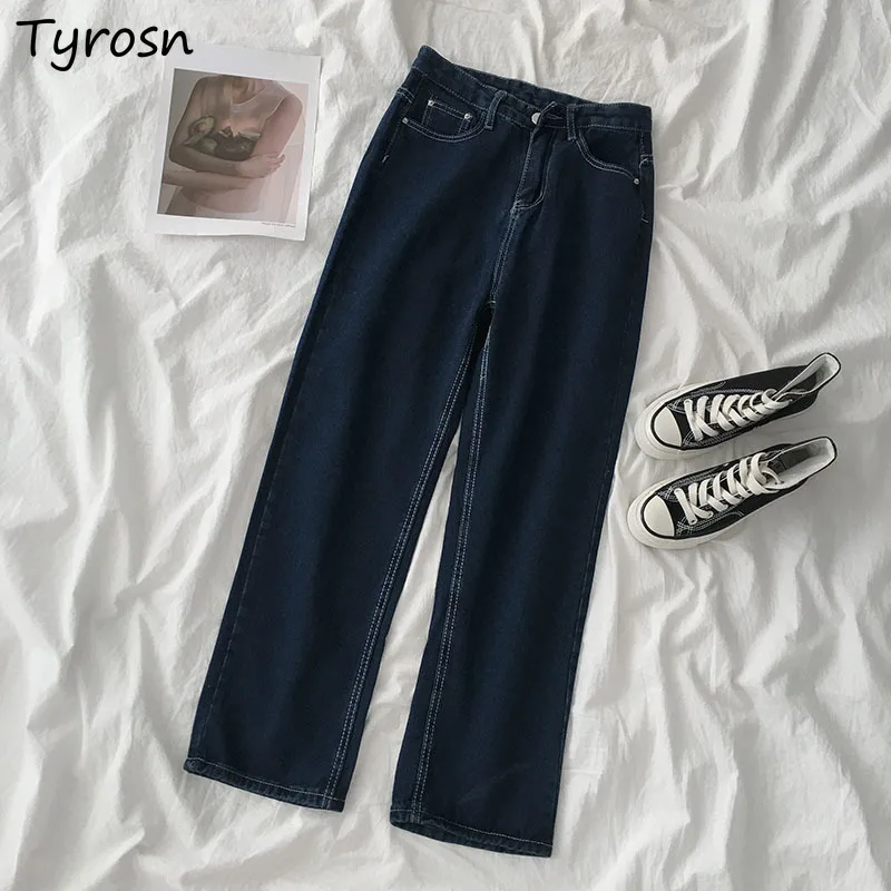 

Джинсы женские с завышенной талией, повседневные универсальные элегантные винтажные мешковатые джинсовые брюки на молнии в стиле ретро, Ulzzang, голубые