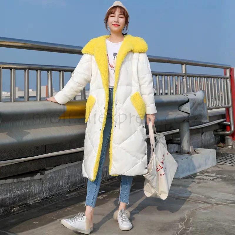 

coat winter oversize long 2020 new korean white duck Down jackets women hooded with wool fur coats
