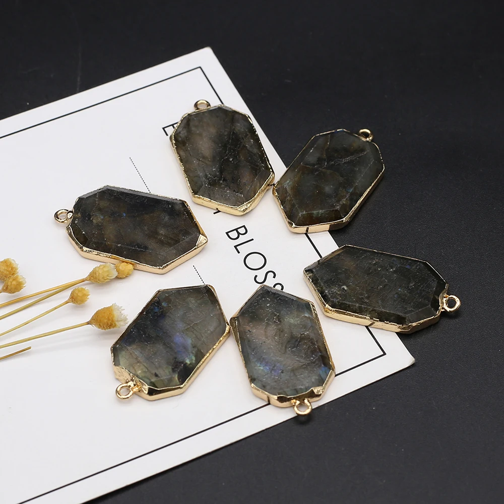 

Wholesale6PCS Natural Stone Flash Labradorite Diamond Faceted Gold Pendant For Jewelry MakingDIY Necklace Accessories Charm Gift