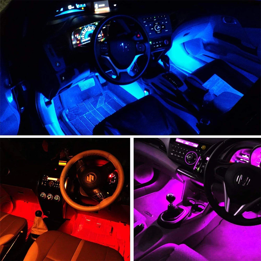 

12V LED Atmosphere Lights Car RGB Interior Light Neon Lamp Strip Decorative Ambient Lamp Wireless Phone APP Music Control 12SMD