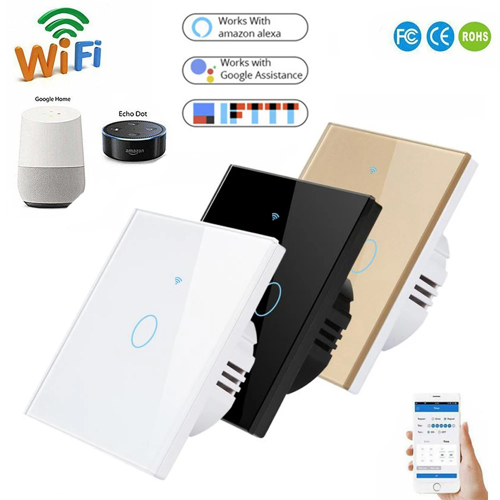 Wifi умный сенсорный светильник выключатель 1gang 2gang 3 RF433 AC 110V 220V ЕС стандартный