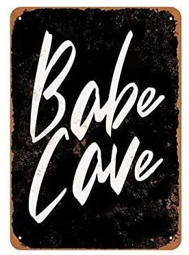 

Lplpol Babe Cave (Black Background) Garage Signs Coffee House or Home Wall Decor Metal Tin Sign ES 10" x 14"