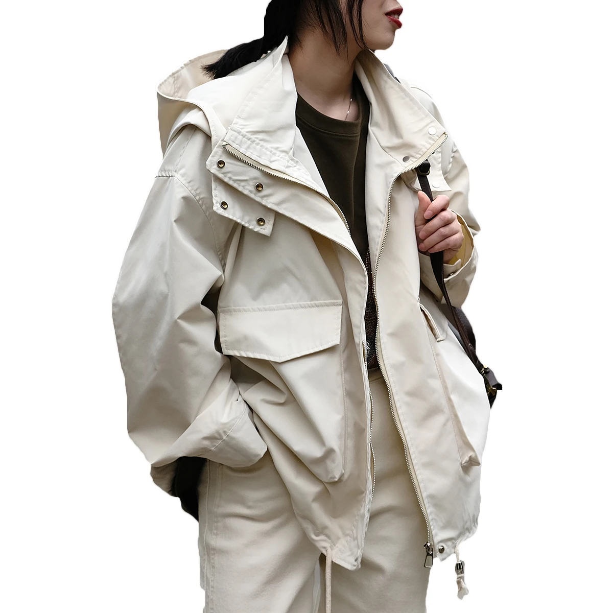 

Fashion Short Windbreaker Female 2021 Spring Autumn Trench Coats New Loose Solid Color Long-sleeved Women's Clothing 151c