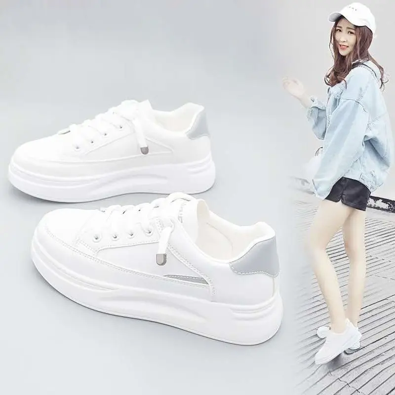

New Fashion Women's Sneakers Shoes Autumn PU White Woman Vulcanized Walking Tennis Shoes Girls Casual Chunky Sports Shoes 2021