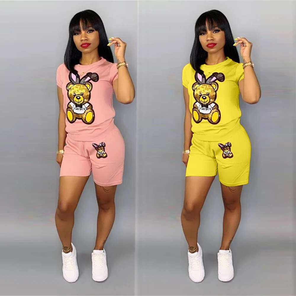 

ChocoMist Two-piece Lovely Cartoon Sequin Design Two-piece Short Set Q5090