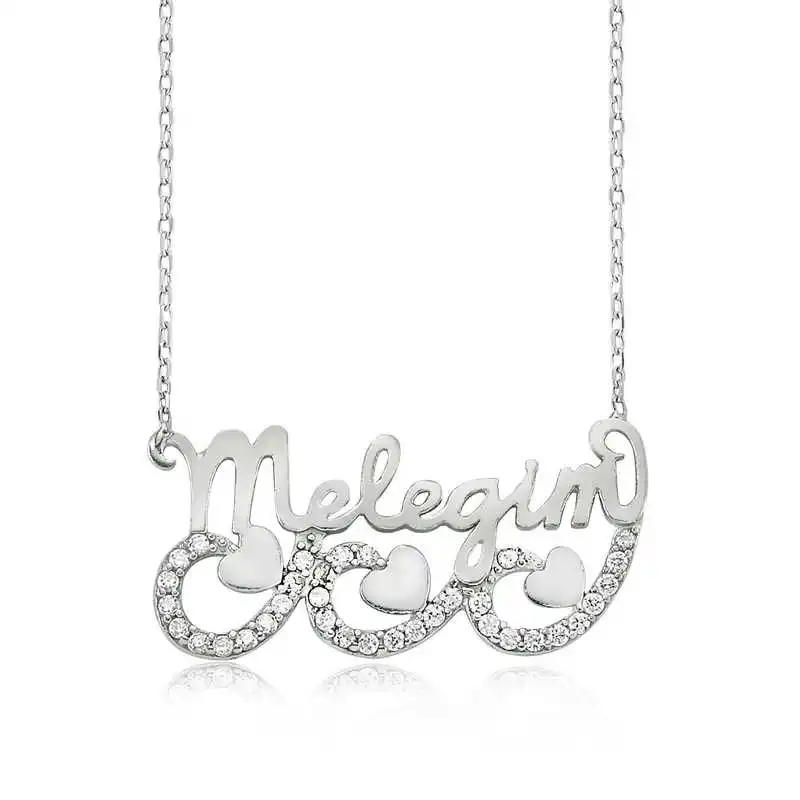 

Real Silver 925 Jewelry Silver Meleğim Written Hearted Lady Necklace