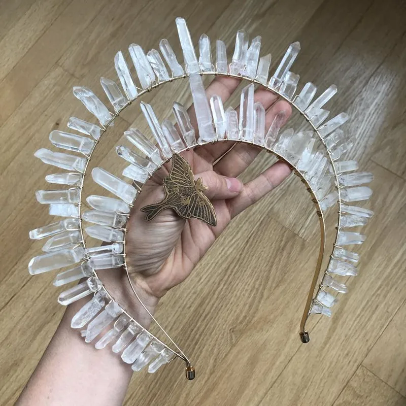 

Quartz Crystal Hairpin Double layer Accessories Crown Headband Elegant Rainbow Bridal Mermaid Jewelry Pins Pick Princess Hair