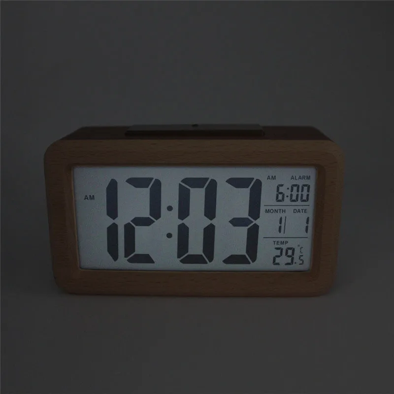 Easy Setting Wooden Digital Alarm Clock with Temperature Date Backlight Snooze Functions for Bedroom Non Ticking | Дом и сад