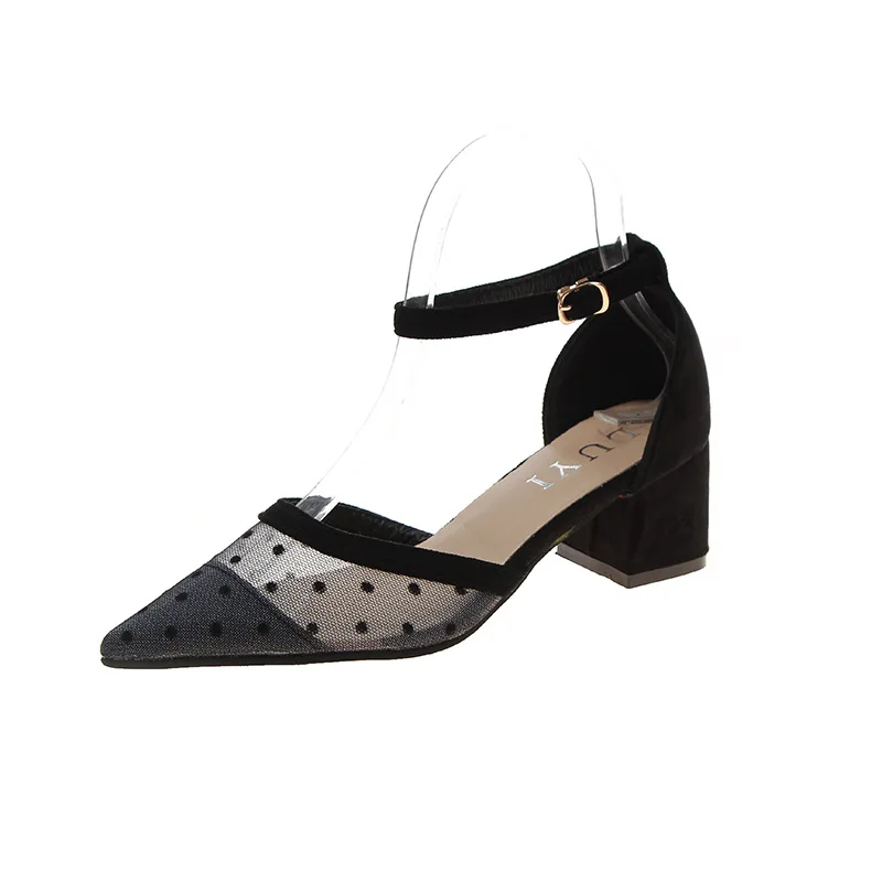 

Med 2021 Summer Sandals Closed Heel Shoes Buckle Strap Medium Block Spring Comfort New Clear Girls Sewing Square heel Scandals P