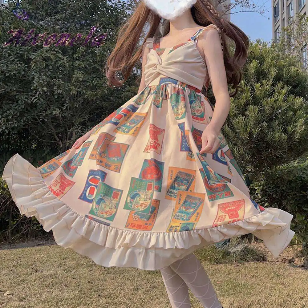 Японское платье JSK в стиле Лолиты милые мягкие платья на бретельках с принтом