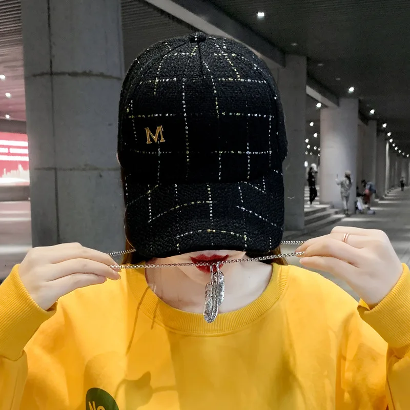 M Letter Winter Plaid Men Women Hat Harajuku Tide Fahsion Hip Hop Cap Snapback Baseball Caps Punk Rock Style Black Hats