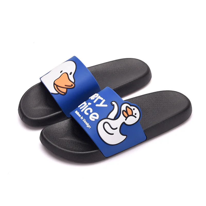 Duck Blue Black Летние домашние тапочки для девочек и мальчиков; детская пляжная обувь с единорогом и медведем; нескользящие Вьетнамки для ванной комнаты; шлепанцы для плавания - Цвет: Duck Blue Black