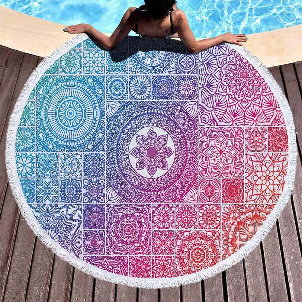 3D Small Fresh Mandala Round Beach Towel Microfiber Bath Towels For Adults Printed Table Cover Outdoor Serviette Blanket | Дом и сад