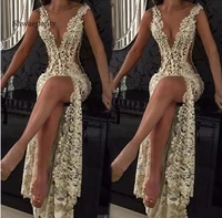 shwaepepty sexy lace mermaid prom dress deep v neck 2021 charming thigh high slit long special occasion gowns for women