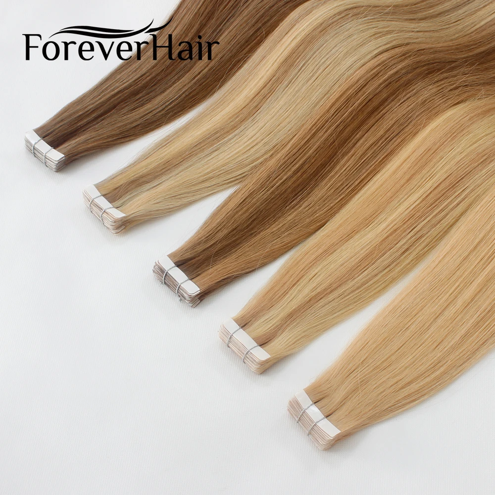 FOREVER HAIR 2.0g/pc 100% Real Remy Tape In Human Hair Extension Cuticle Seamless Straight Skin Weft Hair Salon Style 20pcs/pac