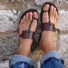 Сандалии-гладиаторы для мужчин и женщин, коричневые сандалии в стиле ретро с застежкой, без шнуровки, на плоской подошве, для путешествий, пляжа, повседневные, лето