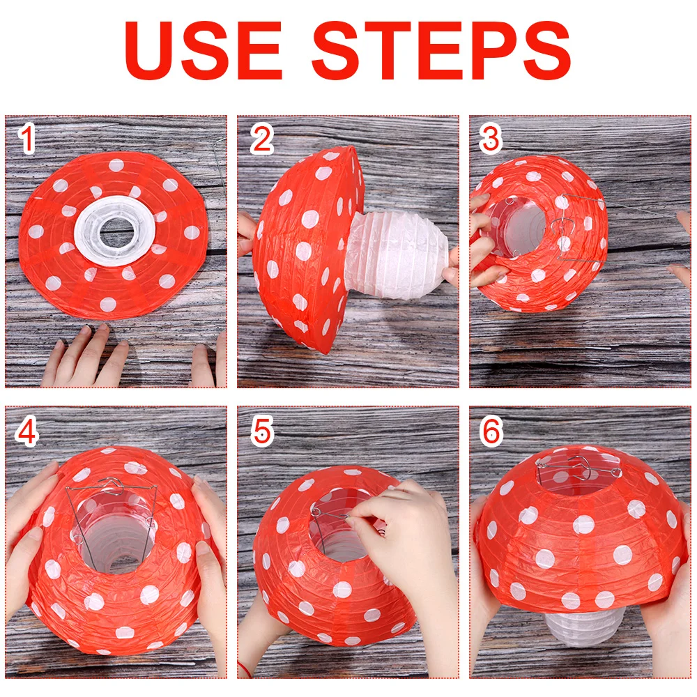 Большие бумажные фонари в форме грибов 8/12 дюйма для леса джунглей страны чудес