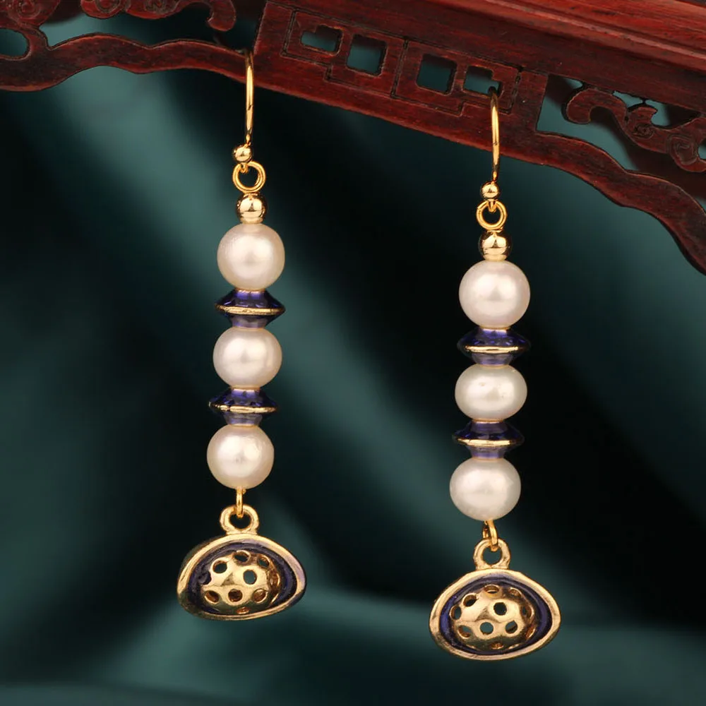 

Fashion Vintage Freshwater pearls Drop Earrings Ethnic Nepal Style Cloisonne Earrings Jewelry for Women MYWINY