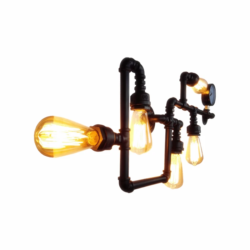 Free shipping Water Pipe Wall Lamp Vintage Aisle Loft Iron 5 sockets pipe black finished E27 suit for 110-240V | Лампы и освещение