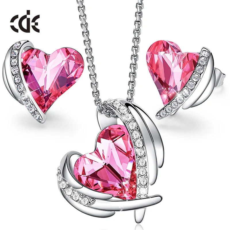 CDE женский ювелирный набор украшен кристаллами из ожерелье Сваровски серьги наборы розовое сердце ювелирные изделия подарок на день Святого Валентина