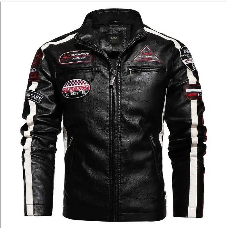 Мужская мотоциклетная кожаная куртка с эполетами большие размеры бархатная