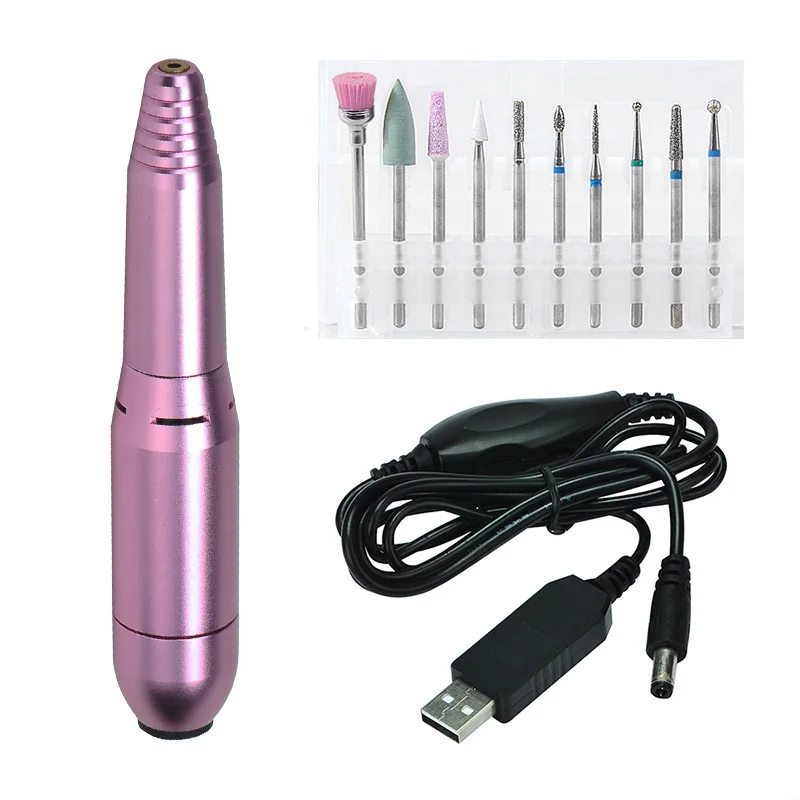 set 1 20000 ОБ/мин USB электрическая дрель для ногтей, 2 варианта вращения, мини-дрель для ногтей, набор для маникюра, педикюра, гель для удаления, портативная дрель для ногтей, ручка - Цвет: set 1