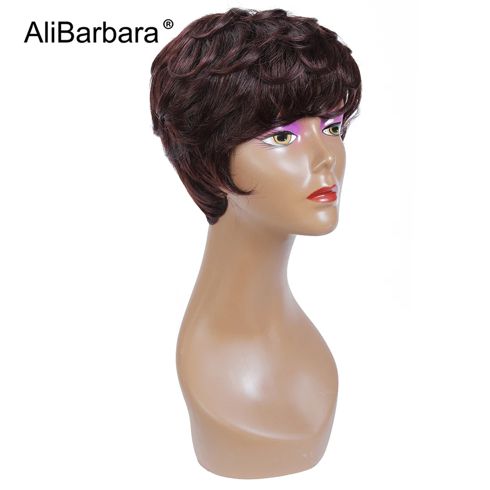 Короткие парики из человеческих волос Pixie cut для женщин красный темно-коричневый