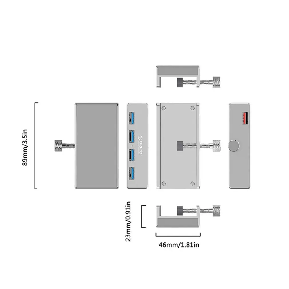 

ORICO MH4PU Aluminum 4 Ports USB 3.0 Clip-type HUB For Desktop Laptop Clip Range 10-32mm With 150cm Date Cable gift package