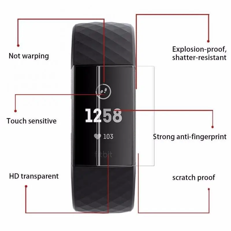 3 шт. полное покрытие для Fitbit Charge браслета закаленное стекло защита экрана чехол